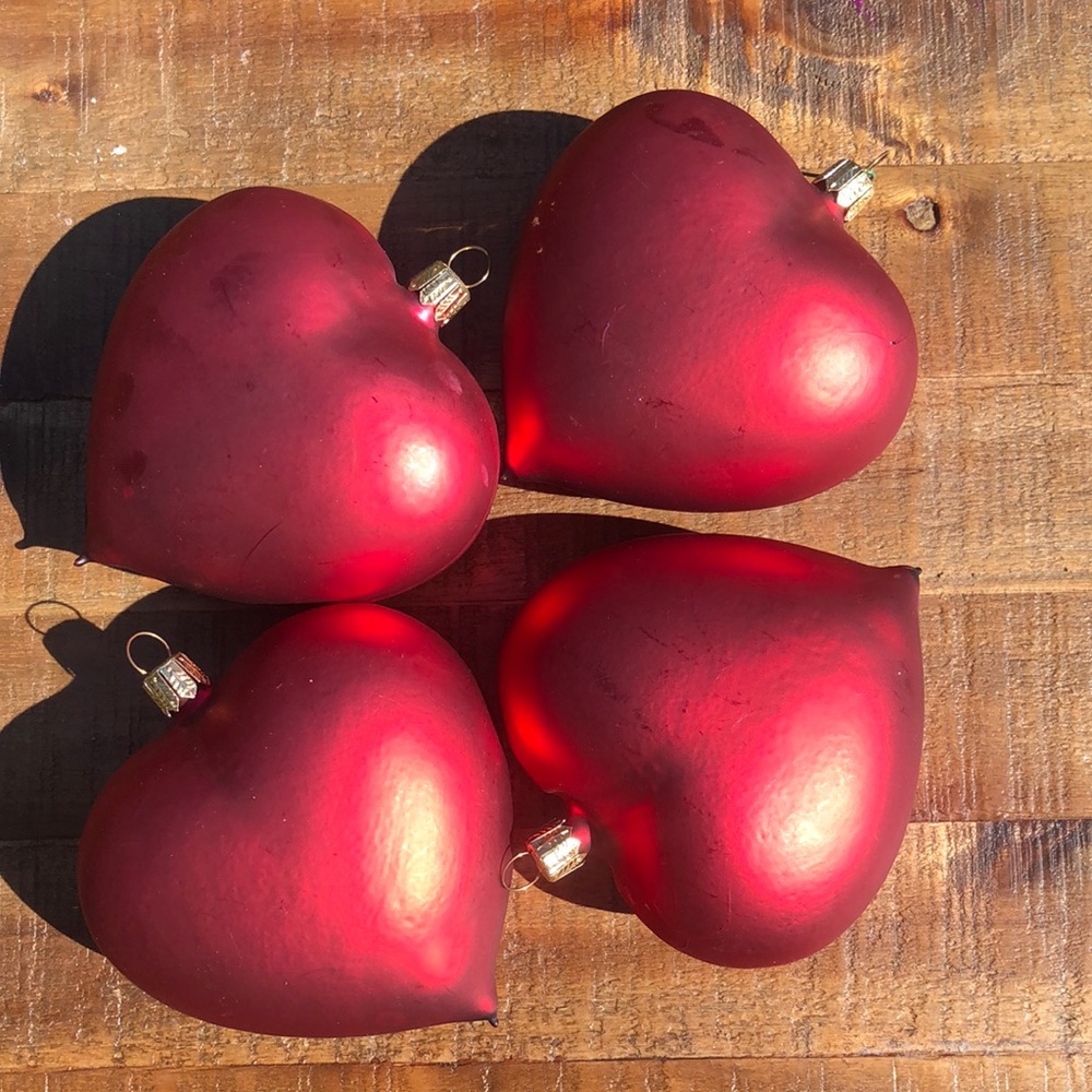Vintage Heart Glass Tree ornaments. Scratches from tree in past.